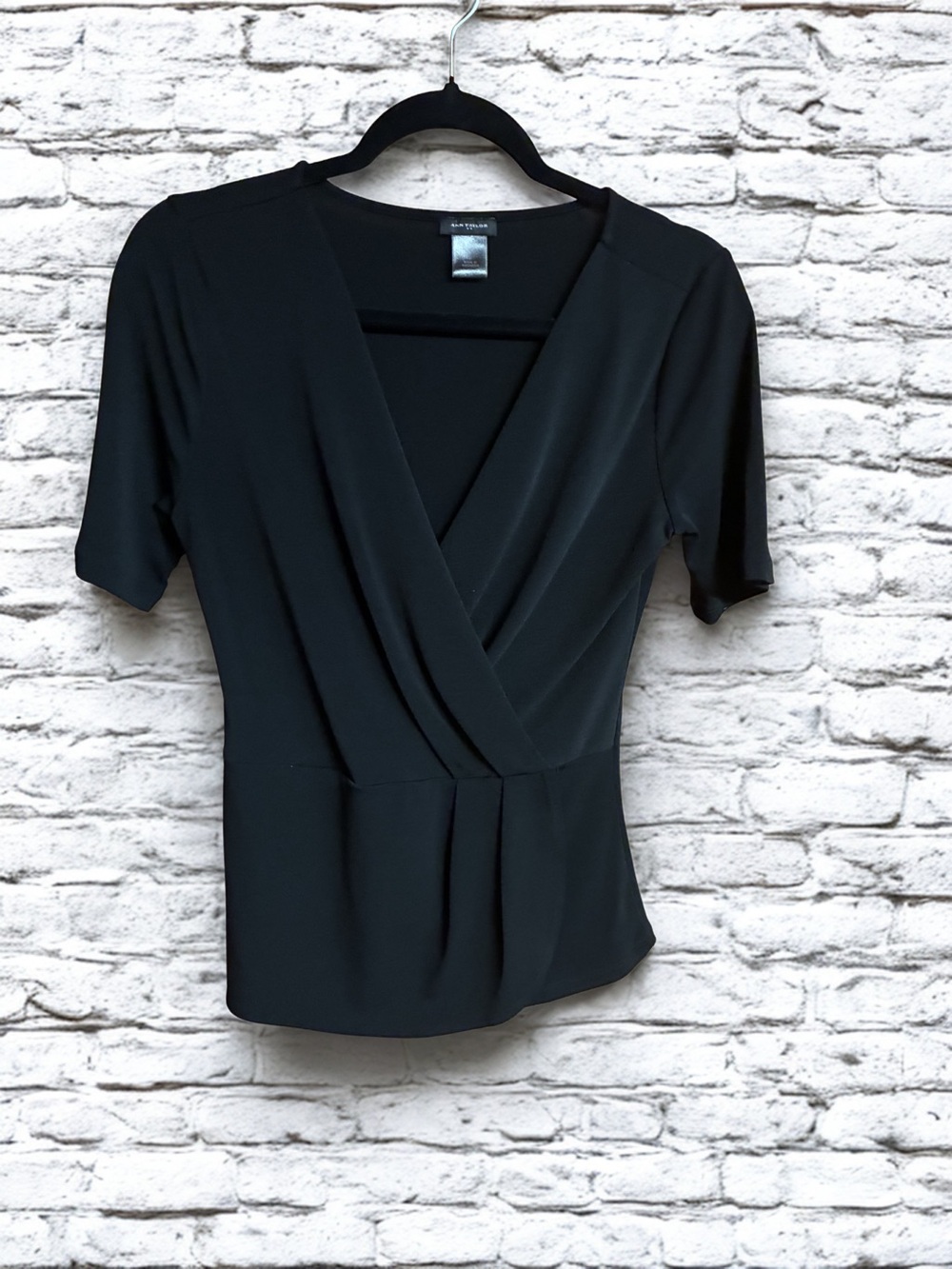 Ann Taylor Black Wrap-Front Women's Top S/P
